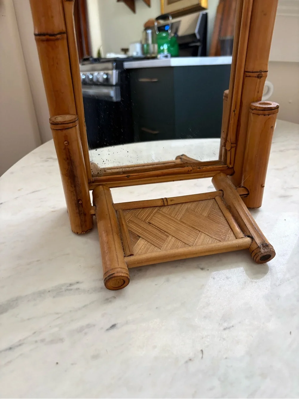 Vintage Liberty Bamboo Table Mirror in Natural Tan 1920s France Boho MCM